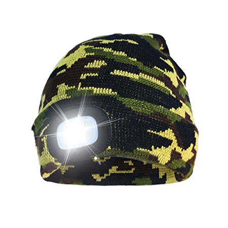 A.S Unisex Rechargeable 4 LED Knitted Beanie Hat for Camping, Fishing, Grilling, Auto Repair, Jogging, Walking, or Handyman Working, Hands Free Led Beanie Cap Extremely Bright