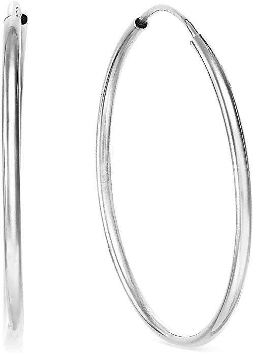 14k Gold Round Flexible Thin Continuous Endless Hoop Earrings, Unisex