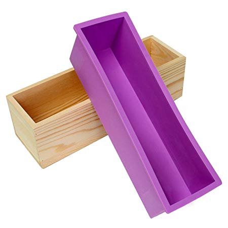 Ogrmar 42oz Flexible Rectangular Soap Silicone Loaf Mold With Wood Box DIY Tool For Soap Cake Making Supplies (Purple)