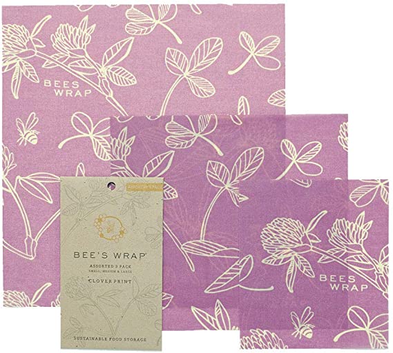 BEES WRAP Wax Cloth Food Wrap Asst Size Clover Print, 3 Count