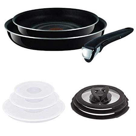 Tefal Ingenio Non-Stick Enamel Try-Me Cookware Set, 3 Pieces   Ingenio Glass Lids   Ingenio Plastic Lids - Set of 3