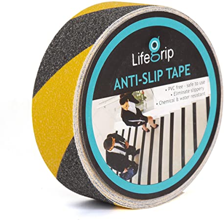 LifeGrip Anti Slip Traction Tape, 2 Inch x 60 Foot, Best Grip, Friction, Abrasive Adhesive for Stairs, Safety, Tread Step, Indoor, Outdoor, Caution Yellow/Black