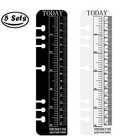Rancco 10 Pcs A6 Filofax Notebook Binder Ruler, 6-Holes Snap-in Bookmark Dividers Planner Insertable Index Page Measuring Today Plastic Ruler