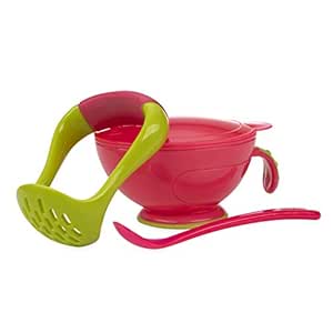 Nuby Garden Fresh Mash N' Feed Bowl with Spoon and Food Masher (Red/Green)