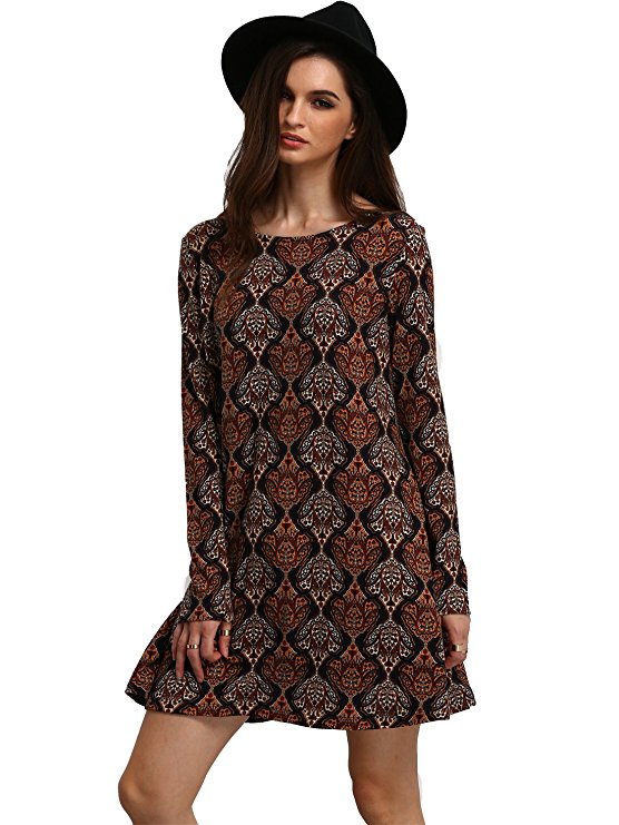 OEUVRE Women's Casual Printed Long Sleeve Shift Dress
