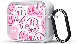 MOSNOVO for Airpods Pro 2 Case, for Airpods Pro Case, Pink Dripping Smiles Face Print Protective Clear Case with Shockproof Dual Layer Hard Luxe Metal Ring Designed for AirPods Pro 2 Generation