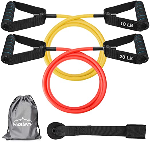 PACEARTH Resistance Bands Set with Upgraded Door Anchor 59 inches Longer Exercise Bands with Handles and Waterproof Carry Bag Training Tubes for Resistance Training, Physical Therapy, Home Workouts