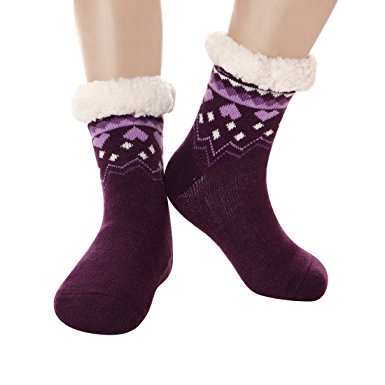 Furry Slipper Socks Women Non Slip Grippers Sherpa Fleece Lining Christmas Stockings