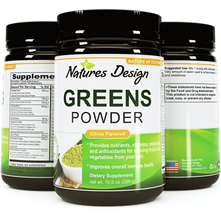 Superfood Greens Powder - Healthy Organic Blend - Energy Boost Supplement - Natural Gluten Free Dairy Free - Boost Immunity And Energy with Acai   Goji Berries & Green Tea   Kelp By Natures Design