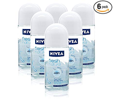 6X NIVEA Fresh Natural Ladies Deodorant 48H Anti-PERSPIRANT ROLL ON 50ML by Nivea