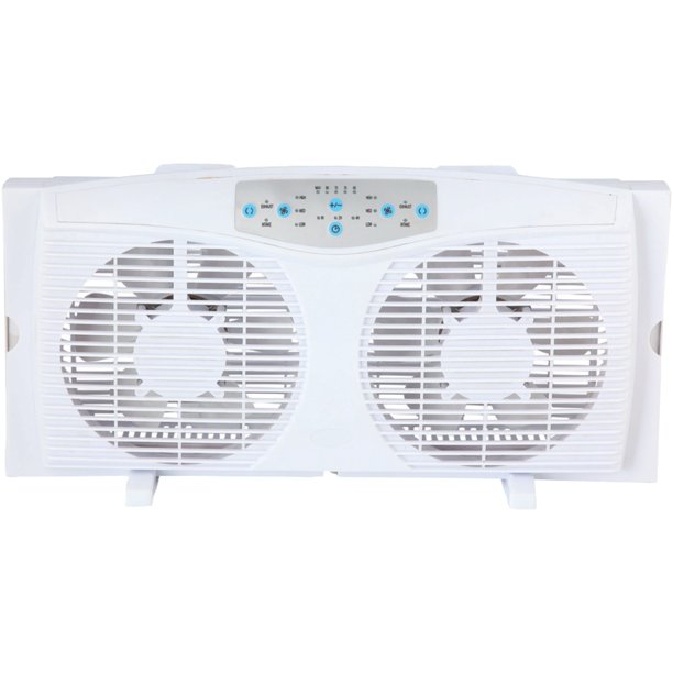 Optimus F-5286 8" Reversible Twin Window Fan with Thermostat