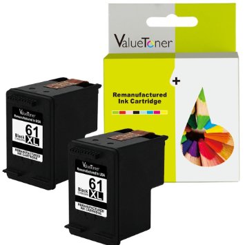 Valuetoner Remanufactured Ink Cartridge Replacement For Hewlett Packard HP 61XL 61 XL High Yield C2P81BN CH563WN (2 Black) 2 Pack - With Ink Level