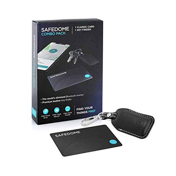 Safedome Classic Combo Pack, 1x Classic Bluetooth Lost Item Tracker Card, 1x Smart Key Locator Fob, Item Finder with GPS-Like Bluetooth Tracking for Lost Keys, Phone, and Wallet, Free Companion App