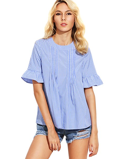 ROMWE Women's Cute Blouse Short Sleeve Summer Tunic Top