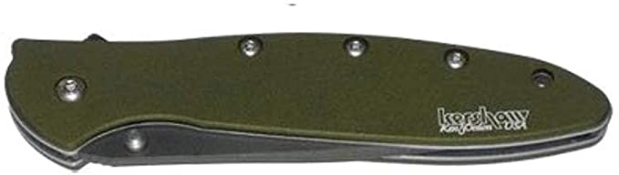 Kershaw - 1660OLBW Leek Pocket Knife, Olive Handle with Black, DLC Blade