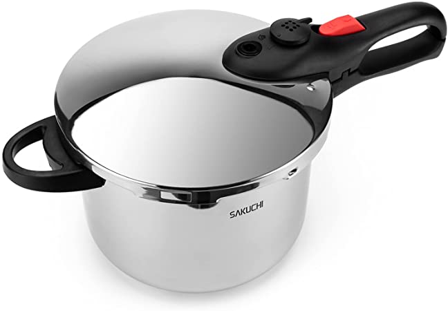 Sakuchi Pressure Cooker 6Qt Stainless Steel Pressure Canner Fast Cooker Pot Suitable for all Kinds of Stoves Dishwasher Safe (For 4-6 People)