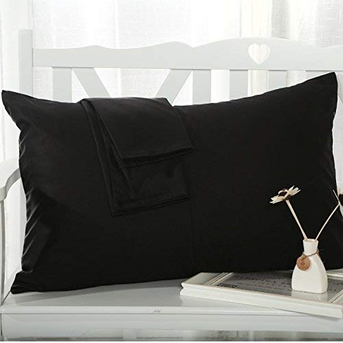 Travel Pillowcase 14X20 500 Thread Count Organic Cotton Set of 2 Toddler Pillowcase with Zipper Closer Black Solid with 100% Egyptian Cotton (Toddler Travel 14X20 Black Solid)
