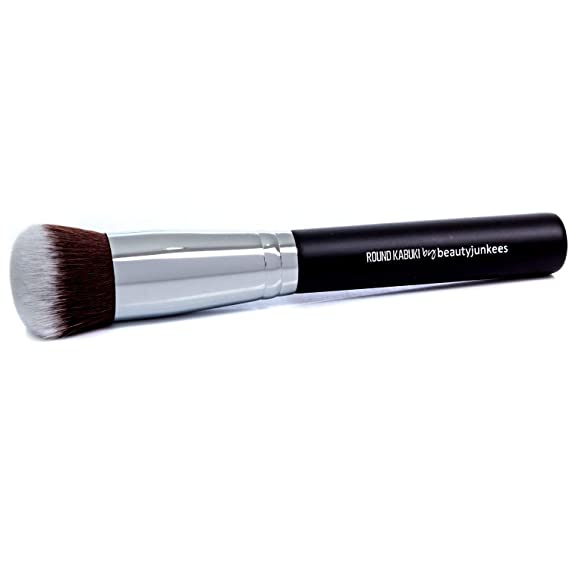 Mineral Powder Foundation Makeup Brush: Round Top Kabuki, Soft Dense Synthetic Bristles for Applying Loose Compact Pressed Translucent Minerals, Setting, Finishing, Buffing Liquid, Cream, Cruelty Free