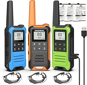 Baofeng Walkie Talkies Long Range for Adult FRS Radio Rechargeable walkie-talkie Two Way Radios, Hiking Accessories, Gear Toys for Kids with Lamp, NOAA Weather Alert,VOX,Easy to Use Walky Talky 3 Pack