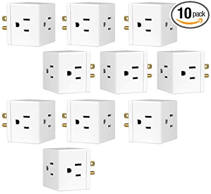 GE 3-Outlet Wall Tap, 10 Pack, Extra-Wide Adapter Spaced, Grounded, Easy Access Design, Indoor, White, 46847