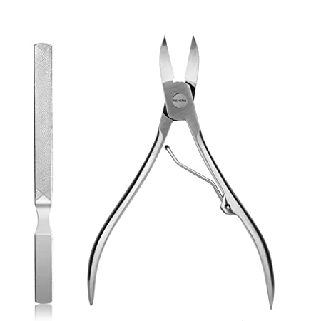 RECHENG Premium Stainless Steel Nippers,Toenail Clippers for Thick/Ingrown Nails,Fingernail Clippers,Toenail tool,5" Long,with Nail file