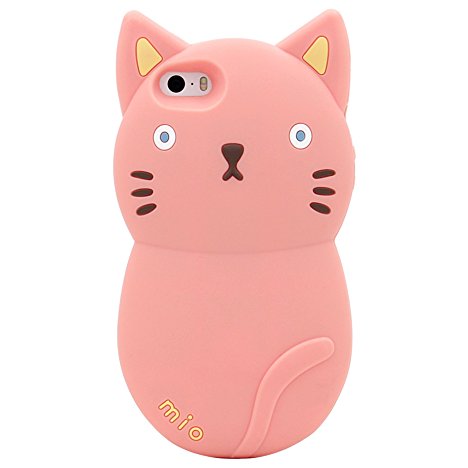 iPhone SE Case, MC Fashion Cute 3D Mio Cat Kitty Shockproof and Protective Soft Silicone Phone Case for Apple iPhone 5/5S/SE (Pink)