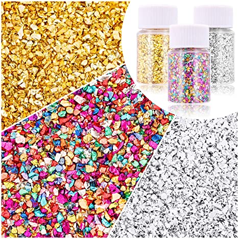 Crushed Glass for Crafts, 2 - 4mm Irregular Crushed Mirror Glass Pieces for Resin Art Mold DIY, 300g, 3 Colors