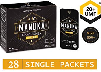 Kiva Raw Manuka Honey SNAP-Packets, Certified UMF 20 , New Zealand (28 Count | On-The-Go Single Packets)