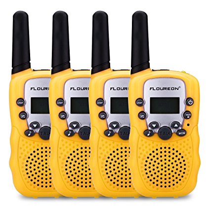 FLOUREON 4 Packs 22 Channel Walkie Talkies Two Way Radios 3000M (MAX 5000M open field) UHF lLong Range Handheld (Yellow x 4)