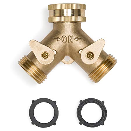 Morvat Heavy Duty Brass Garden Hose Connector Tap Splitter (2 Way) - Hose Spigot Adapter with 2 Valves | New and Improved Design