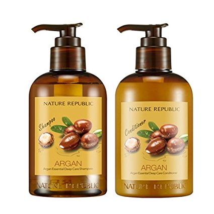 Nature Republic Argan Essential Deep Care SHAMPOO & CONDITIONER VALUE SET for Damaged Hair