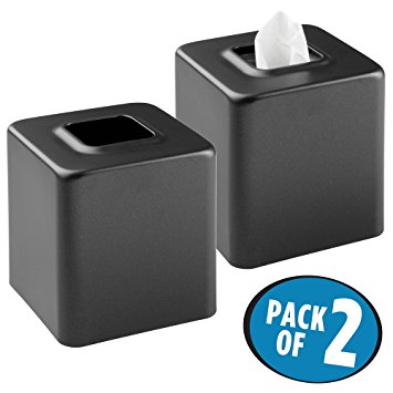 mDesign Facial Tissue Box Cover/Holder for Bathroom Vanity Countertops - Pack of 2, BlackM2