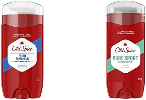 Old Spice High Endurance Deodorant for Men, Aluminum Free, 48 Hour Protection, Fresh Scent, 85 g & High Endurance Deodorant for Men, Aluminum Free, 48 Hour Protection, Original Scent, 107 g