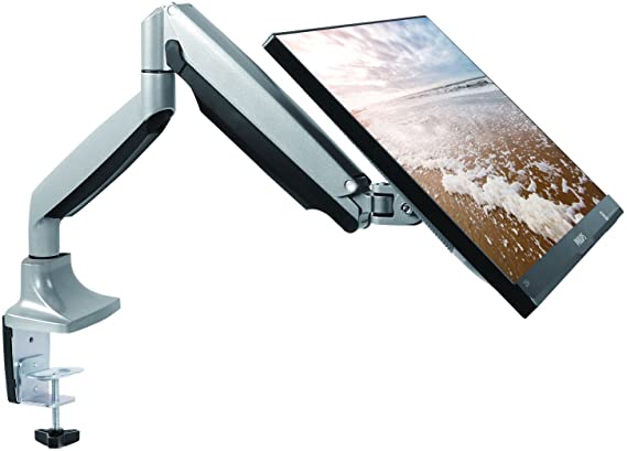 TechOrbits Monitor Mount - Computer Screen Stand - Single Monitor Vesa Mount - Gas Spring Clamp On Arm