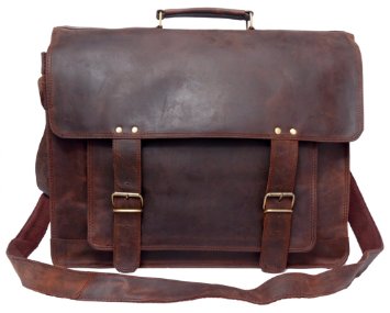 Feather Feel 18" Large Leather Briefcase Distressed Crazy Horse Full Grain Leather Messenger Bag Business Portfolio Bag