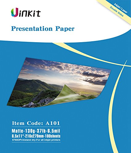 Presentation Paper Matte 8.5x11- 100Sheets Uinkit Double Side Matt Paper 6.5 Mil 130Gsm For laser and Inkjet Printer