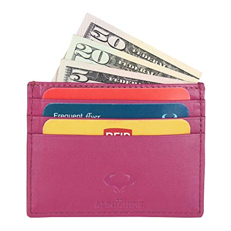 Genuine Leather Credit Card Holder - Thin ID Holder - Front Pocket Wallet - Slim Pouch - RFID Blocking