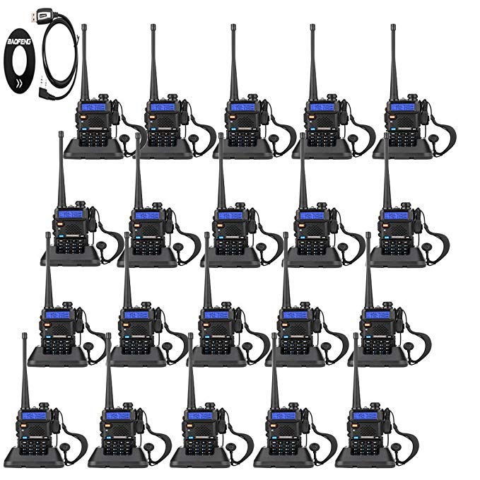 20 Pack BaoFeng 5W UV-5R 128 Channel Dual Band Two Way Radio with A USB Programming Cable