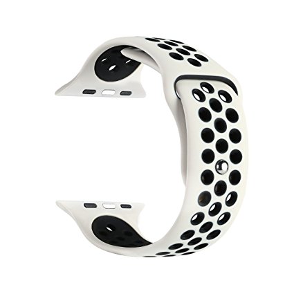 ZONEYILA For Apple Watch Band Nike  Series 2 Series 1 ZONEYILA Soft Silicone Fitness Replacement Sport Band with Metal Claps/Adapters for Apple Watch (White/Black 38MM M/L)