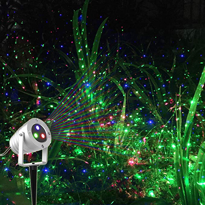 Outdoor Christmas Projector Garden Laser Lights with Remote Control 3 Color Red Green Blue