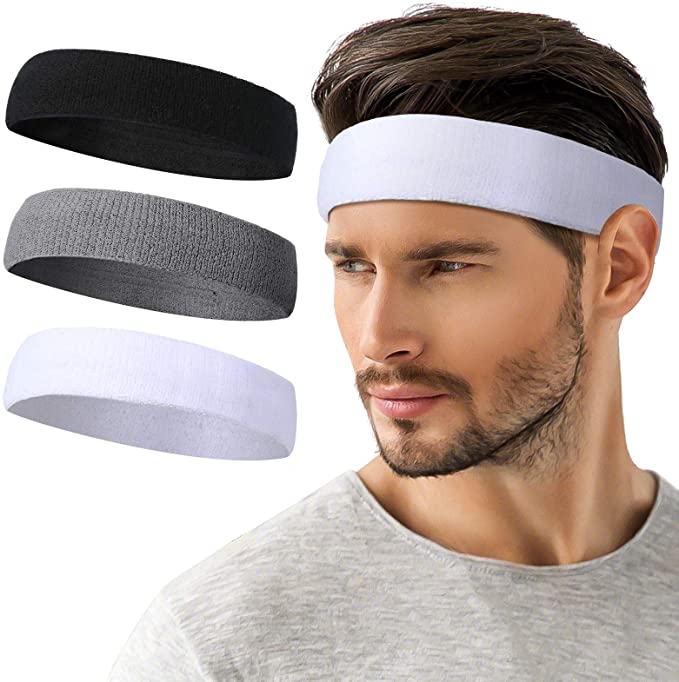 BF BAFLY Sweatbands Headbands for Men & Women - Sweat Band Moisture Wicking Cotton Terry Cloth Workout Sweatband for Tennis, Running, Gym, Basketball(3 Pack)