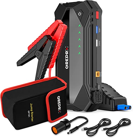 GREPRO 2000A Jump Starter Power Pack, Car Jump Starter Power bank for 12V Vehicle, Battery Booster and Jump Starter with Dual USB Quick Charge Out Ports, LED Flashlight for Up to 8.0L Gas,6.0L Diesel
