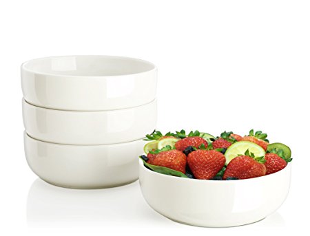 Lifver 22oz/6 inch Porcelain Soup/Salad/Cereal Bowls Set, Round & White, Set of 4
