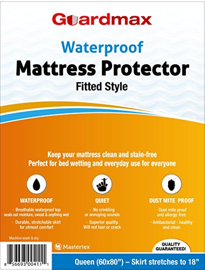 Guardmax - Waterproof Mattress Protector Cover - Fitted Style - Quiet! - Queen Size (60"x80") - Skirt Stretches to 18"!