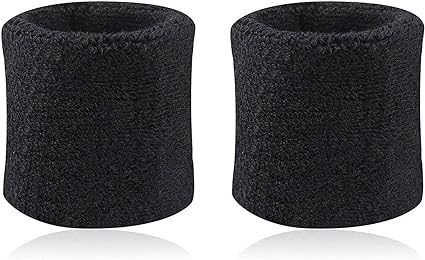 2 Pack Wrist Sweatbands Tennis Wrist Bands Absorbent Sweatbands for Football Basketball Running Athletic Sports and Working Out (Black)