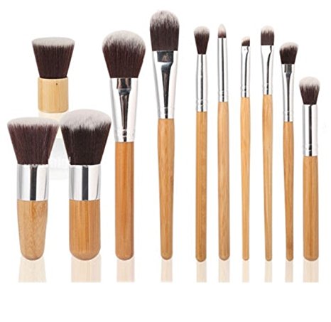 LyDia® UK STOCK Professional Natural Bamboo Handles Super Soft Bristles Eco-friendly Foundation/Face Powder/Concealer/Eyeshadow/Blending/Contour 11 pcs Makeup Brush Set …