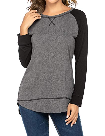 Beyove Women's Color Block Tunic Tops Long Sleeve Side Split Pullover Sweatshirt Casual T-Shirt