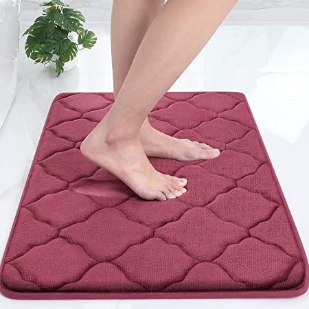 Olanly Memory Foam Bath Mat Rug, Ultra Soft Non Slip and Absorbent Bathroom Rug, Machine Wash Dry, Comfortable, Thick Bath Rug Carpet for Bathroom Floor, Tub and Shower, 17x24, Burgundy