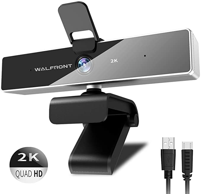 2K Webcam with Microphone, Walfront Web Camera with Privacy Cover for PC Laptop Desktop, Plug and Play Computer Camera for Windows Mac OS, Video Conference, Gaming, Online Classes and Streaming