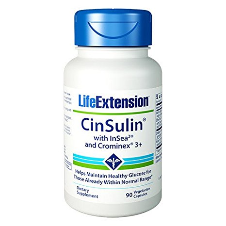 Life Extension Cinsulin with Insea2 & Crominex 3 Vegetarian Capsules, 90 Count